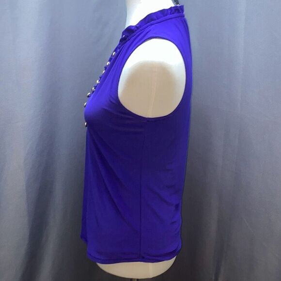 NWT White House Black Market WHBM Purple ruffle sleeve button top XS - Picture 3 of 6